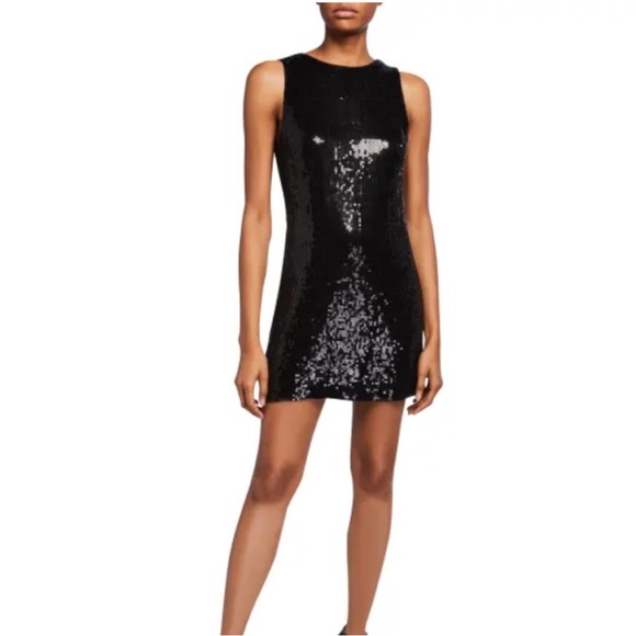 Alice + Olivia Sequin Strapless Round Neck Halter Sequin Black Dress - Picture 1 of 5
